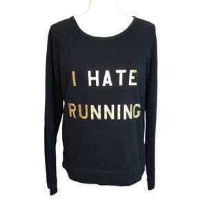 Love Express Black Women Medium Crew Neck Gold I Hate Running Graphic Sweater